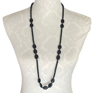 Vintage Black Beaded Statement Necklace with Oval Accents